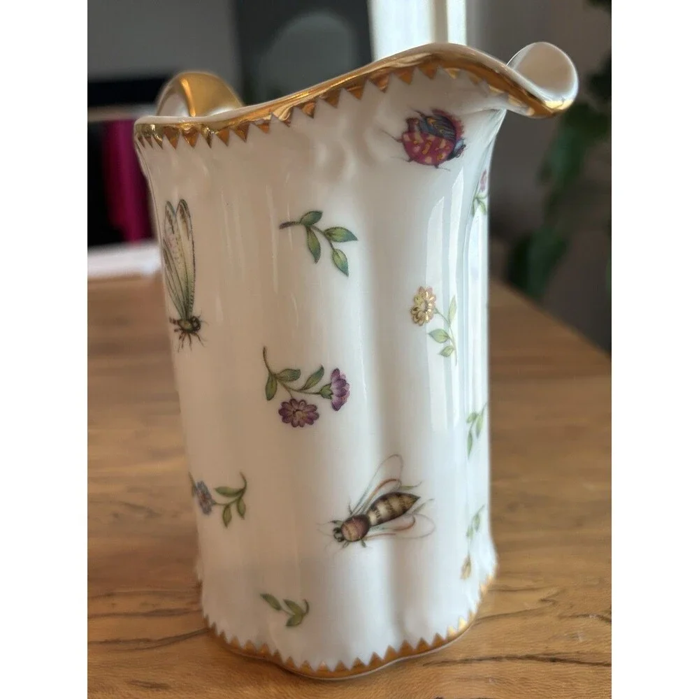 Vintage Godinger & Co. Primavera Porcelain Butterfly White Pitcher Gold Trim 7